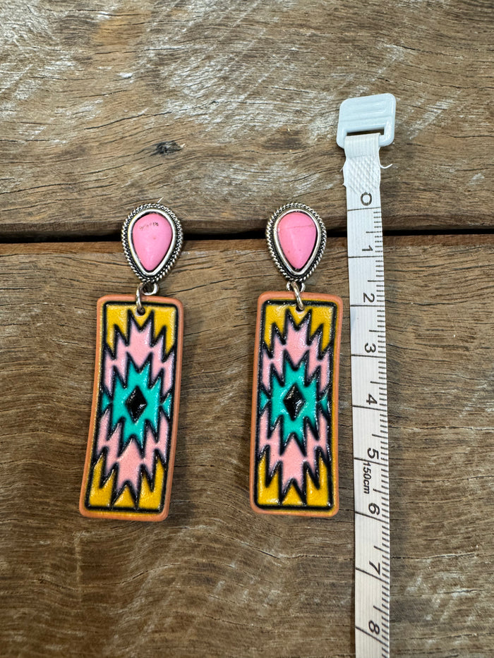 Western Earrings - Pink Aztec