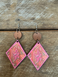 Western Earrings - Pink Diamond Wood