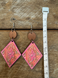 Western Earrings - Pink Diamond Wood