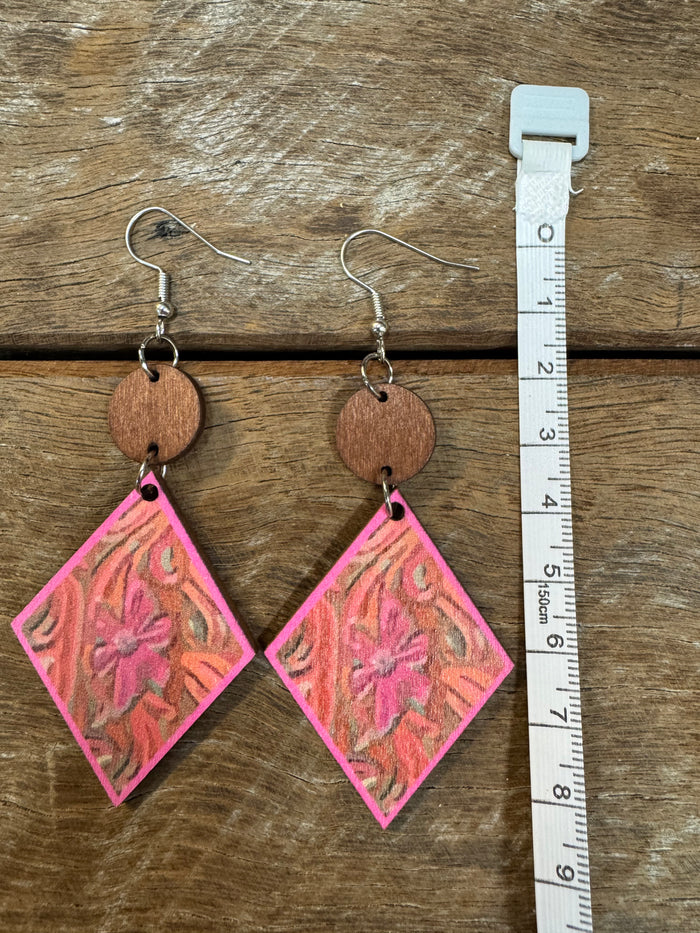 Western Earrings - Pink Diamond Wood