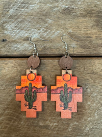 Western Earrings - Aztec Cactus Sunset