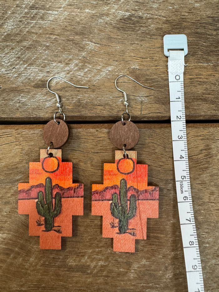 Western Earrings - Aztec Cactus Sunset