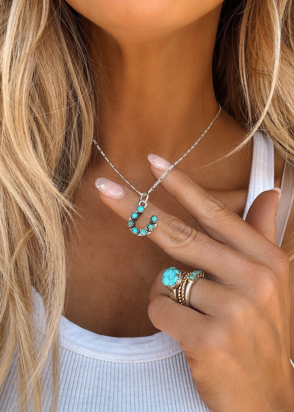 47 Horseshoe Necklace - Silver Turquoise