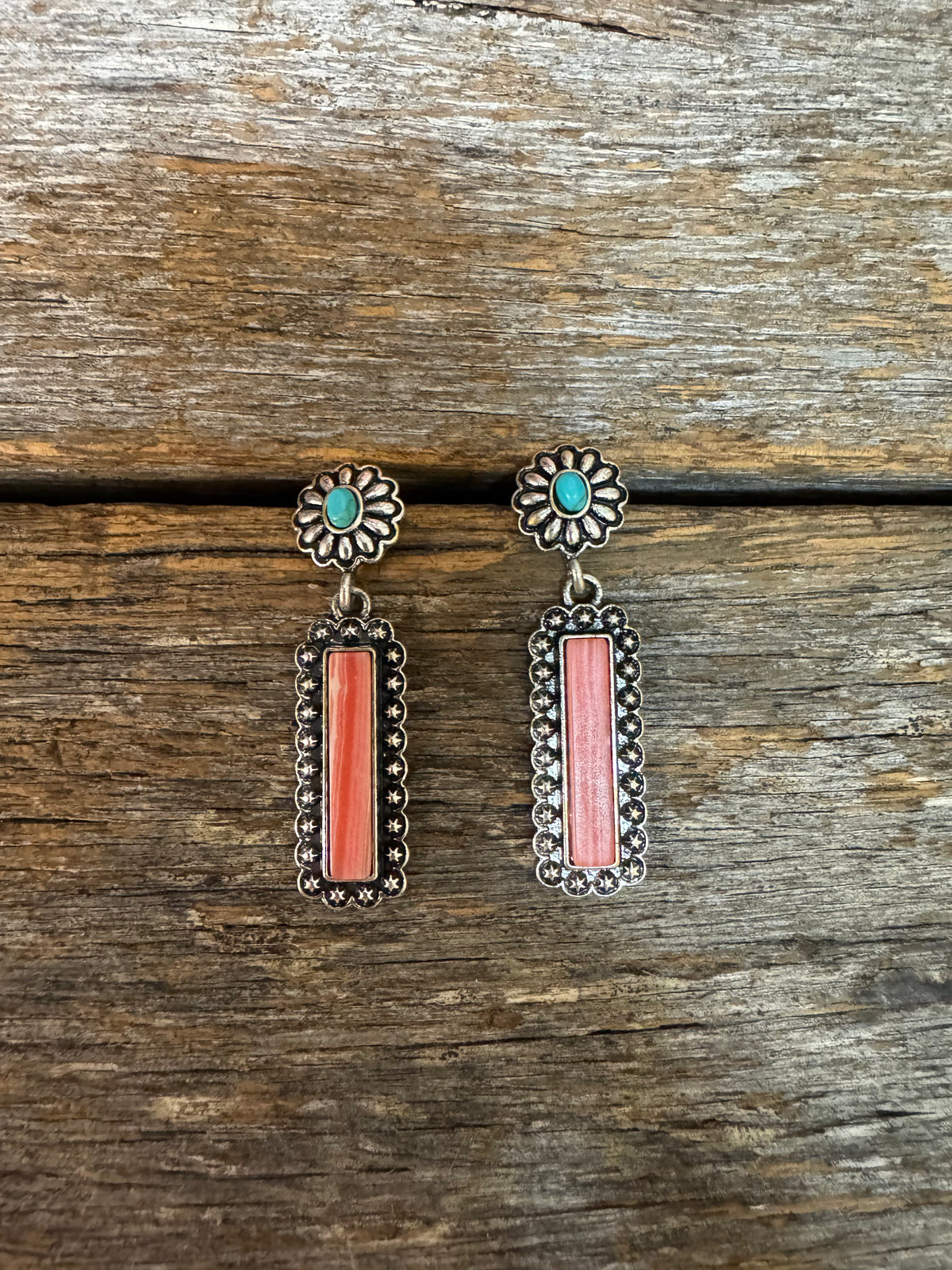 Western Earrings - Turquoise & Pink Drop