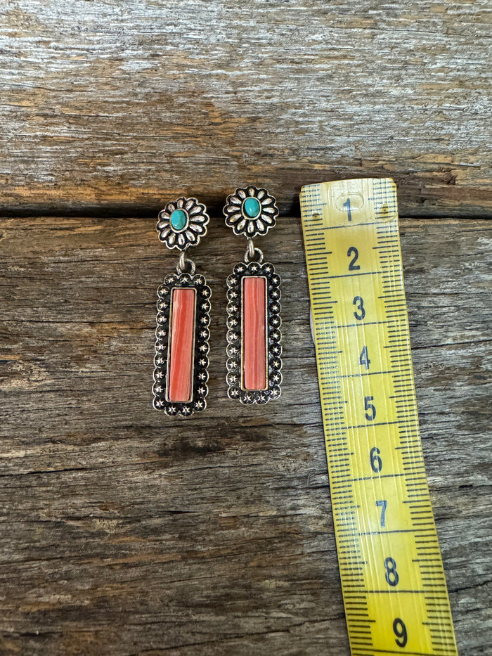 Western Earrings - Turquoise & Pink Drop