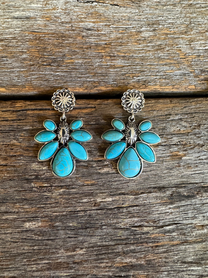 Western Earrings - Turquoise & Silver Drop