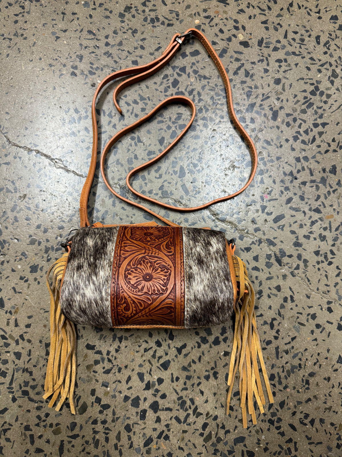 Trinity - Light Brown Cowhide Barrel Crossbody