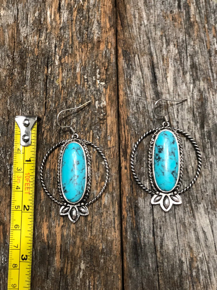 Western Earrings - Turquoise Oval Hoop