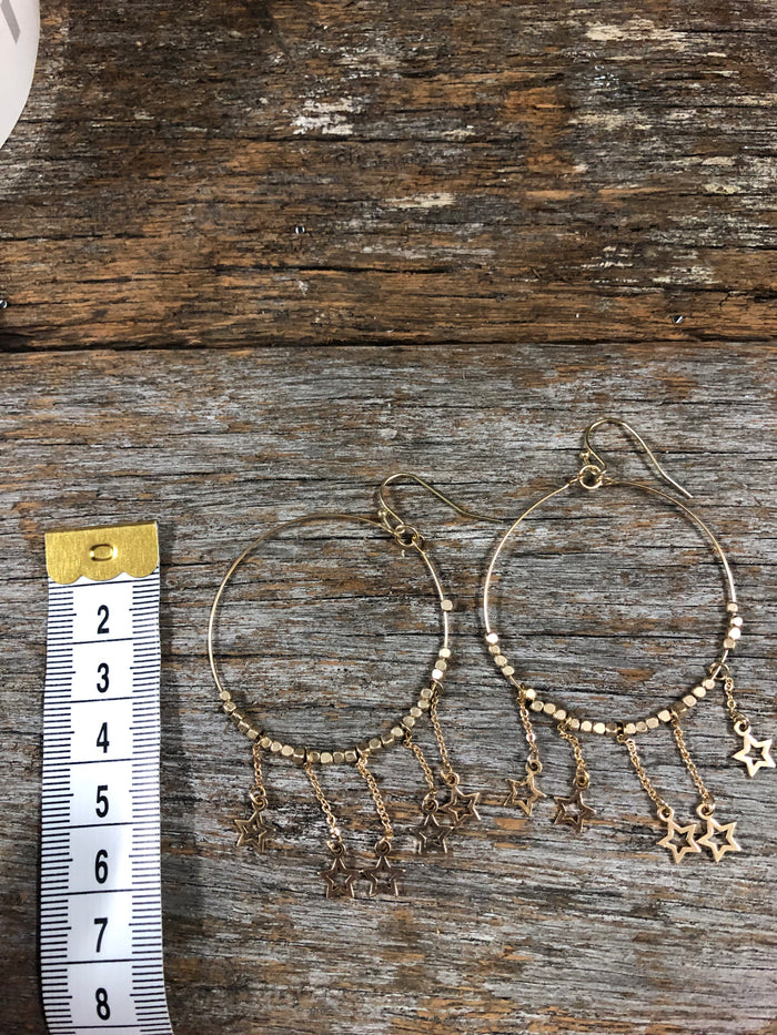 Western Earrings - Hoop Dangle Star Gold
