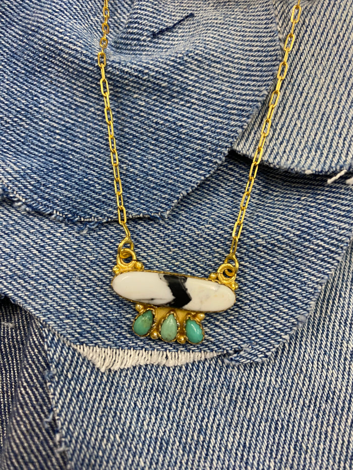 July Necklace - White Buffalo and Turquoise Stones