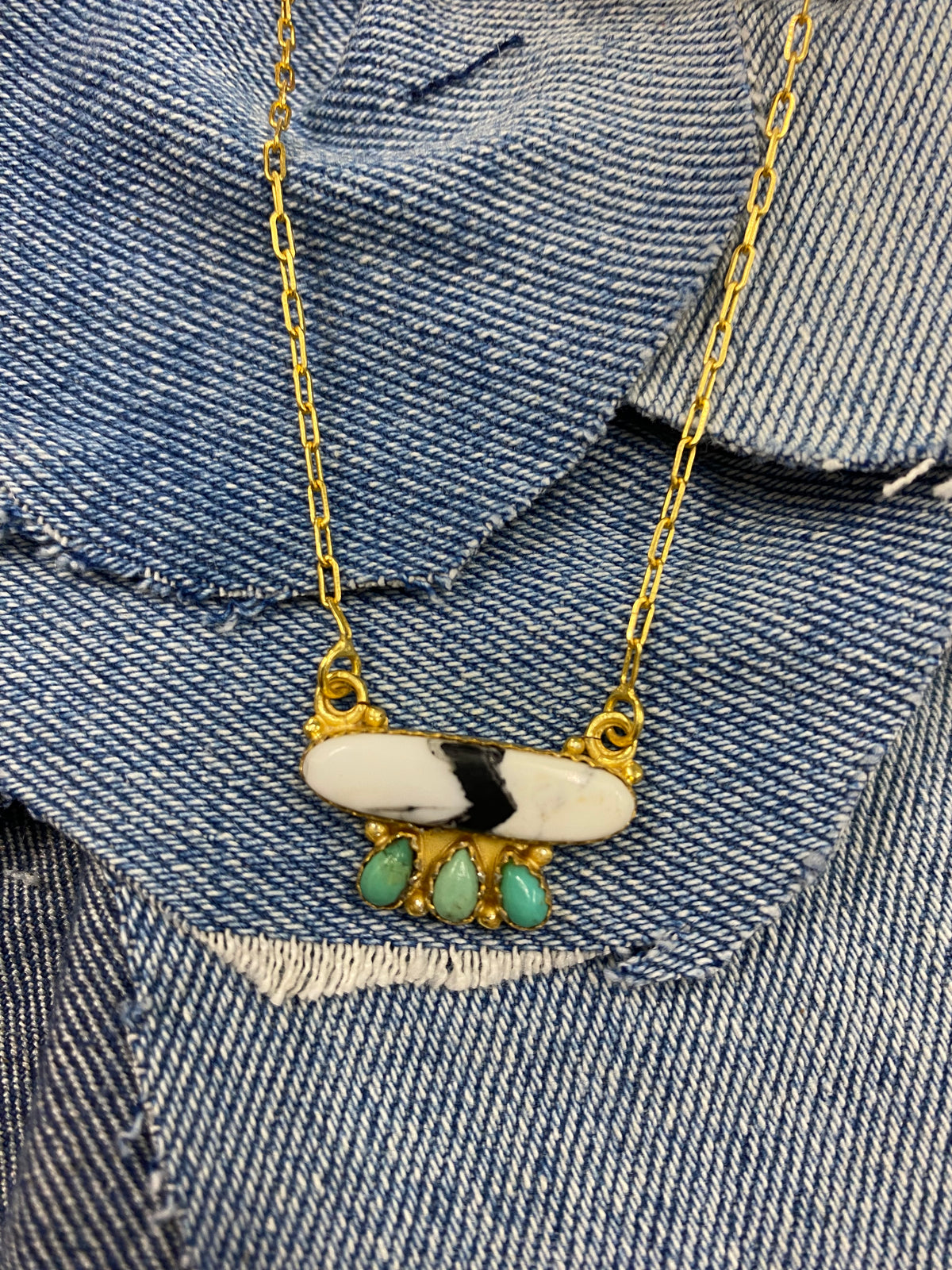 July Necklace - White Buffalo and Turquoise Stones