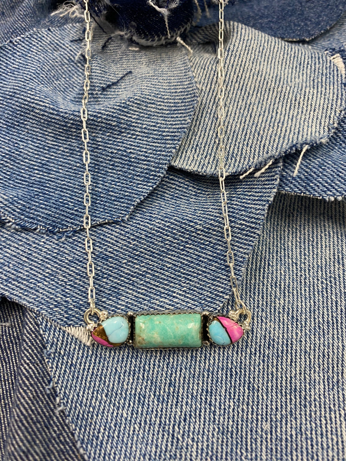 Glitter Necklace - Turquoise & White Buffalo Stones