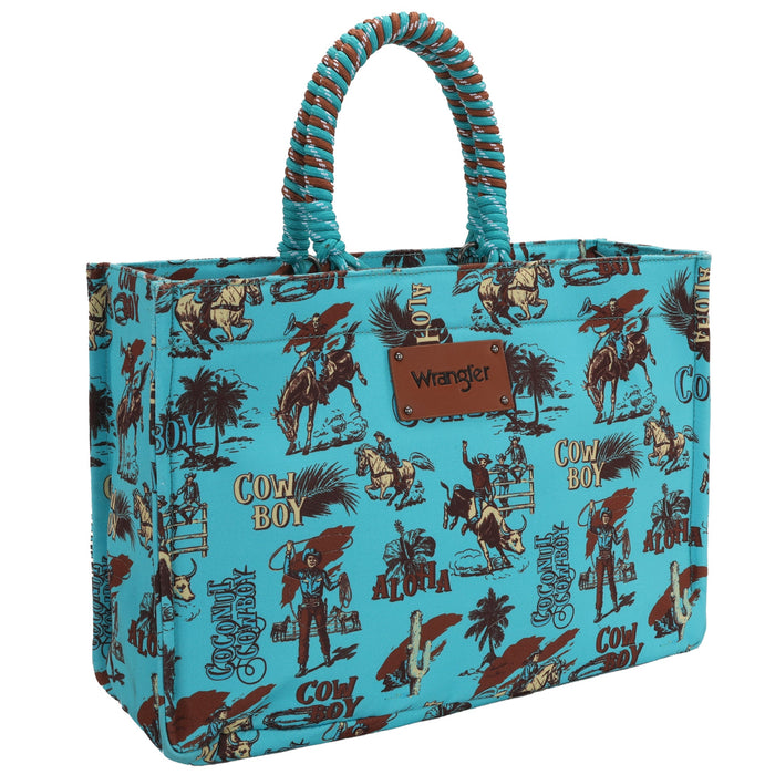 Wrangler Cowboy Print Wide Tote - Turquoise