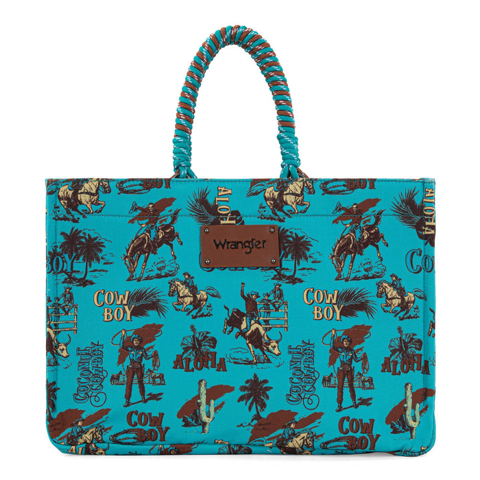Wrangler Cowboy Print Wide Tote - Turquoise