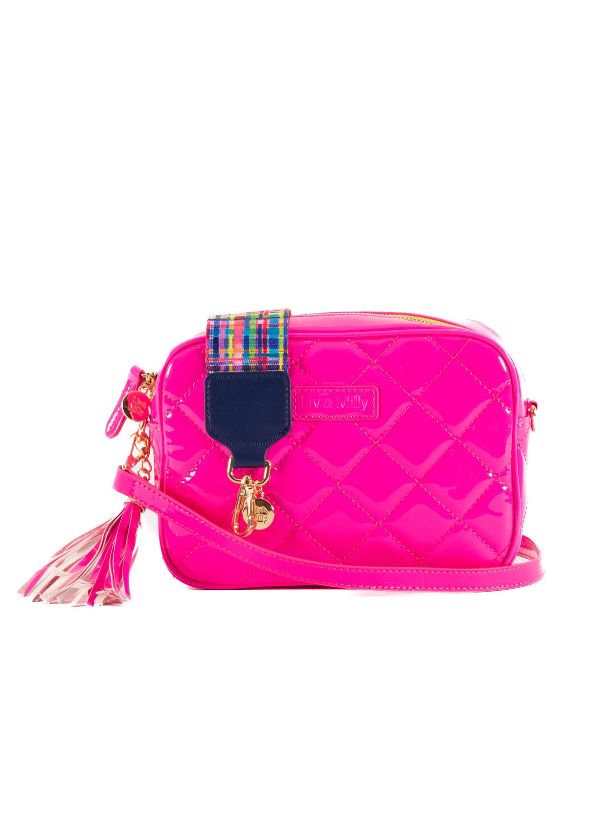 Liv & Milly - Sally Quilted Crossbody (Neon Patent Pink)