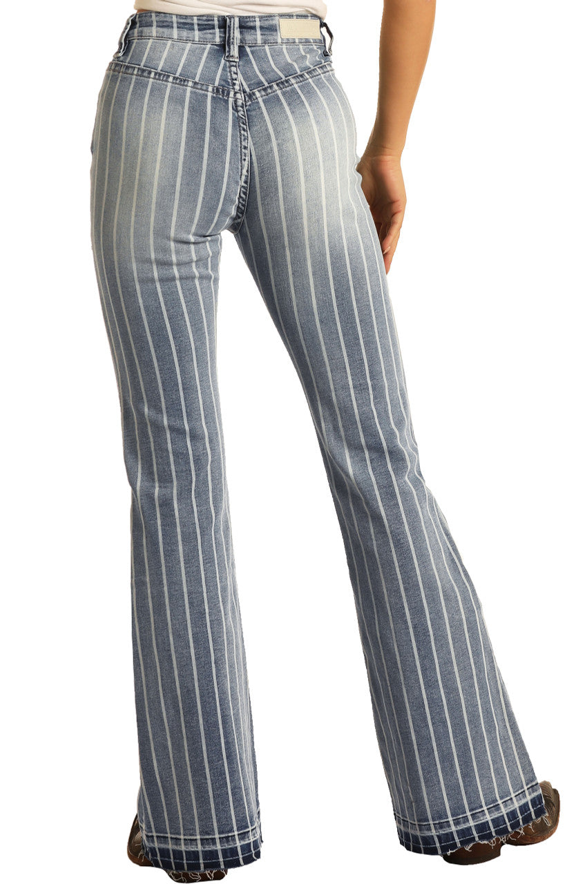 Rock Roll Cowgirl Jeans W8H2533 Stripe High Rise Trouser Katie B