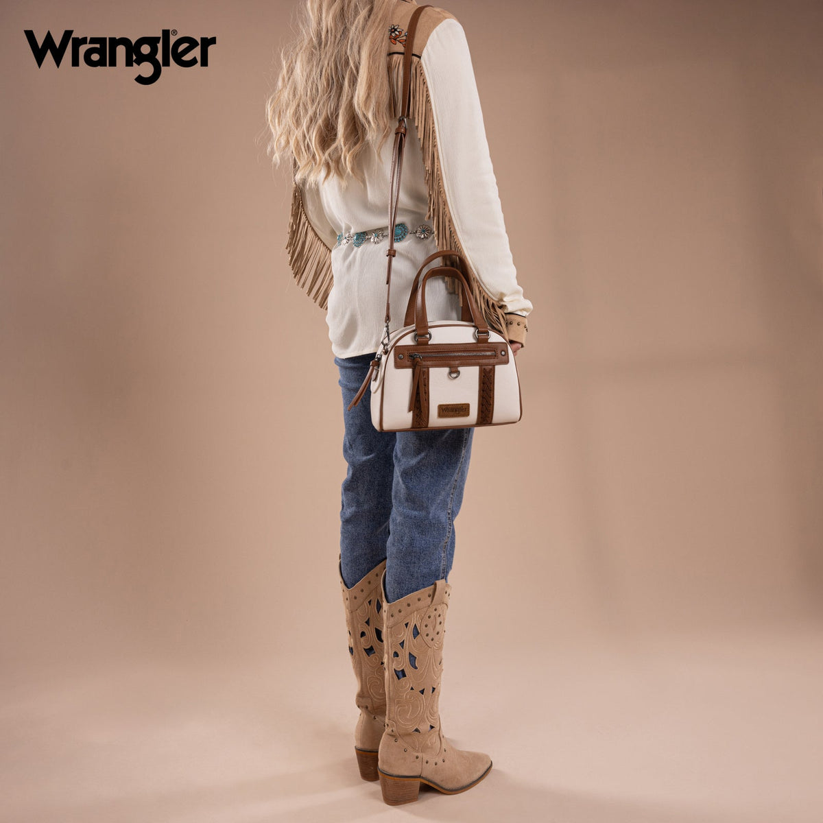 Wrangler Whipstitch Satchel Handbag - Beige (WG185-5112BG)