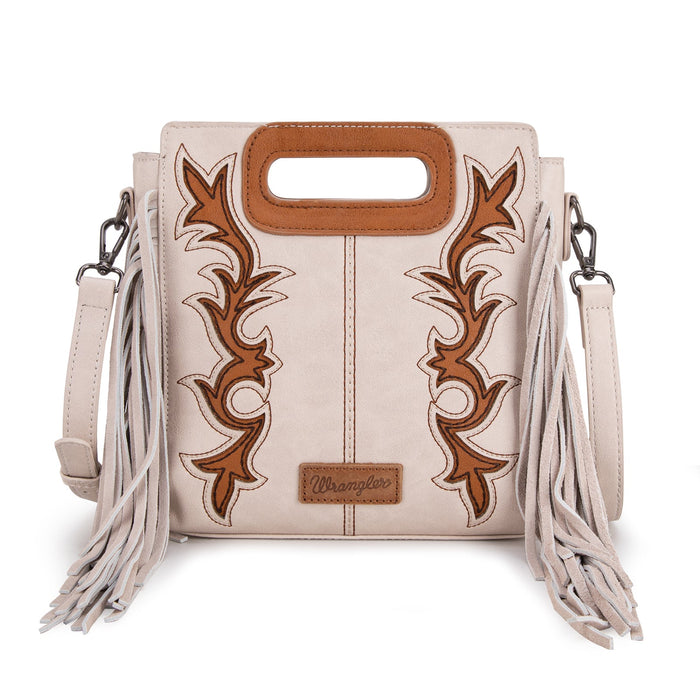 Wrangler Top Handle Boot Scroll Fringe Crossbody - Beige