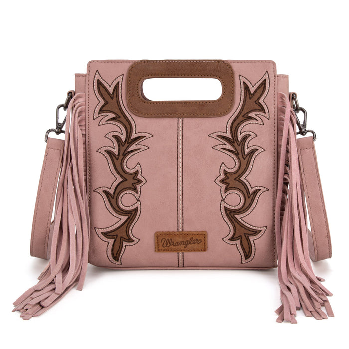 Wrangler Top Handle Boot Scroll Fringe Crossbody - Pink
