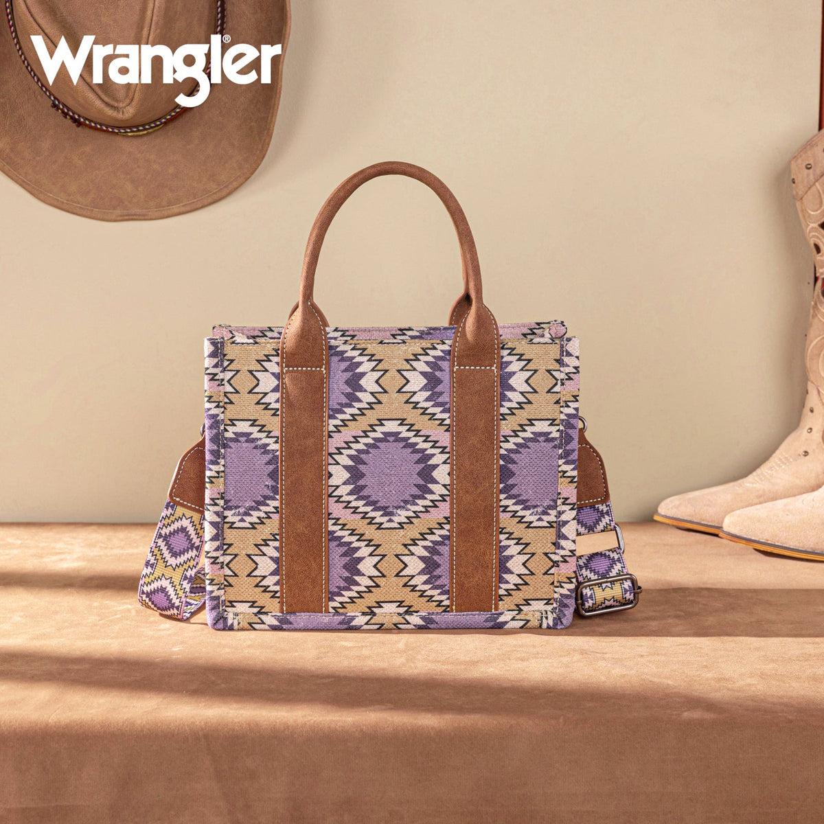 Wrangler Aztec Distressed Print Tote - Purple (WG221-8120PP)