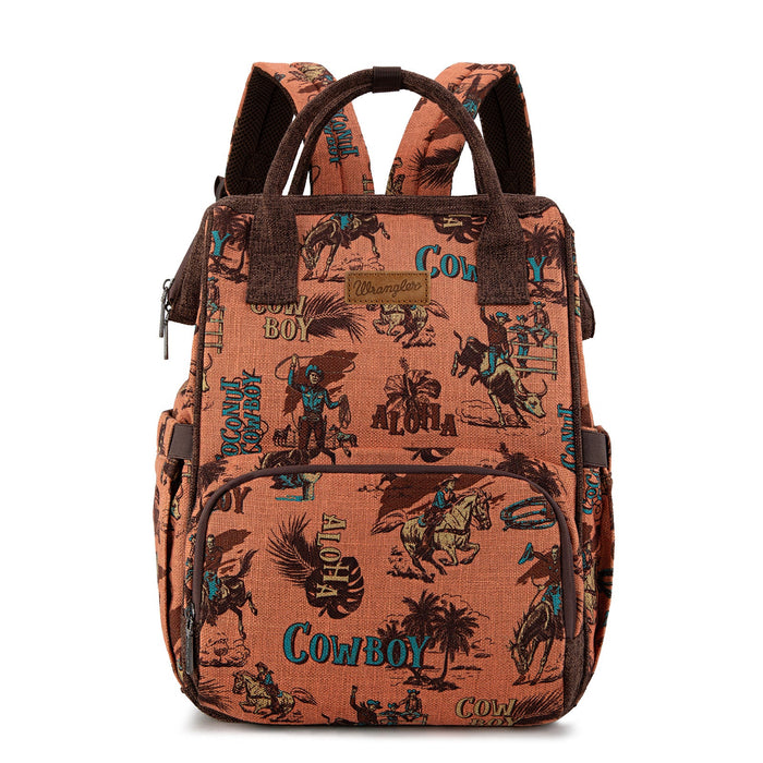 Wrangler Vintage Retro Cowboy Cool Print Backpack - Dark Brown (WG60-9110DBR)