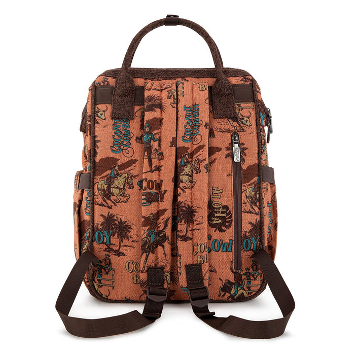 Wrangler Vintage Retro Cowboy Cool Print Backpack - Dark Brown (WG60-9110DBR)
