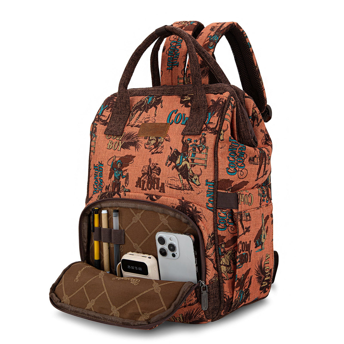 Wrangler Vintage Retro Cowboy Cool Print Backpack - Dark Brown (WG60-9110DBR)