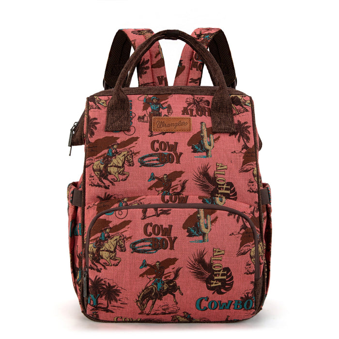 Wrangler Vintage Retro Cowboy Cool Print Backpack - Hot Pink (WG60-9110HPK)
