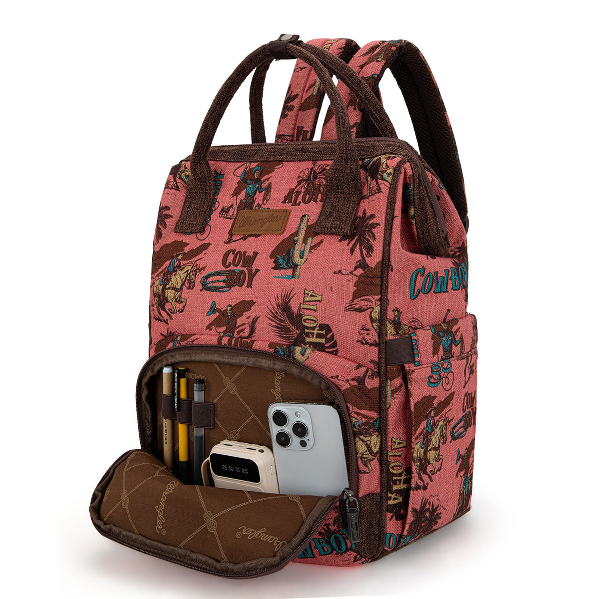 Wrangler Vintage Retro Cowboy Cool Print Backpack - Hot Pink (WG60-9110HPK)