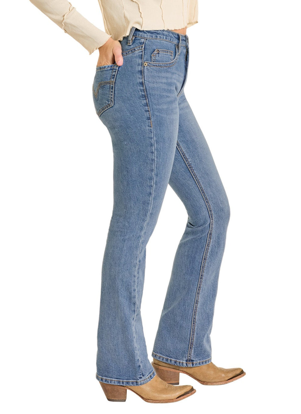 Rock & Roll Cowgirl Jeans - BW4HD07197 - Yoke Detail High Rise Bootcut