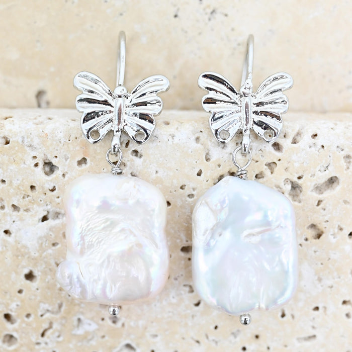 Earrings - Silver & Butterfly Pearls
