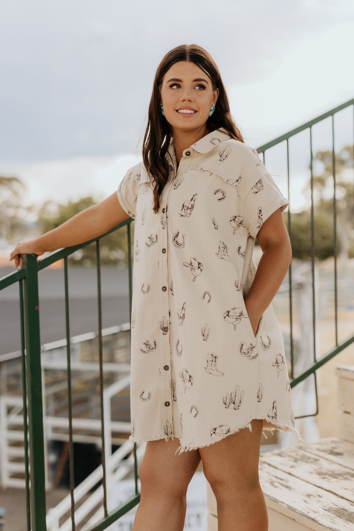 Stella Shirt Dress - Western Print Cream