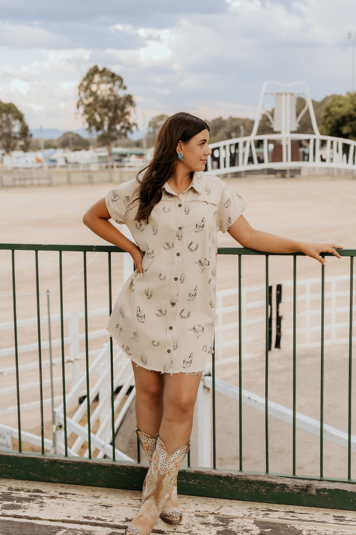 Stella Shirt Dress - Western Print Cream
