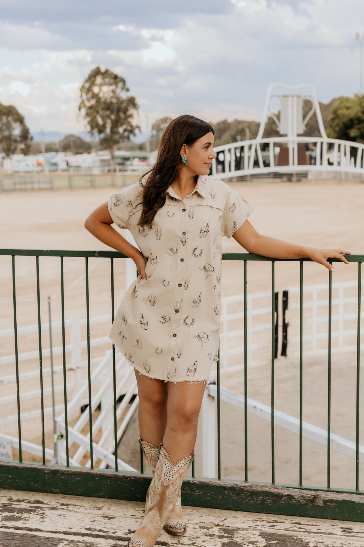 Stella Shirt Dress - Western Print Cream