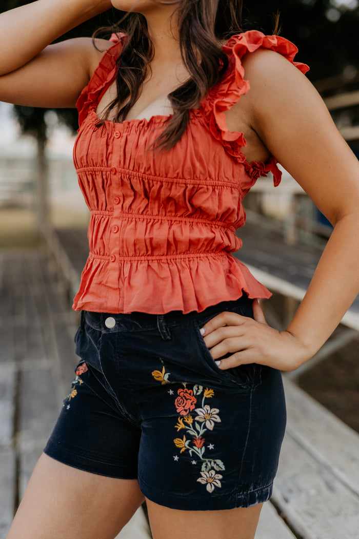 Pendleton Shorts - Embroidered Velvet Shorts