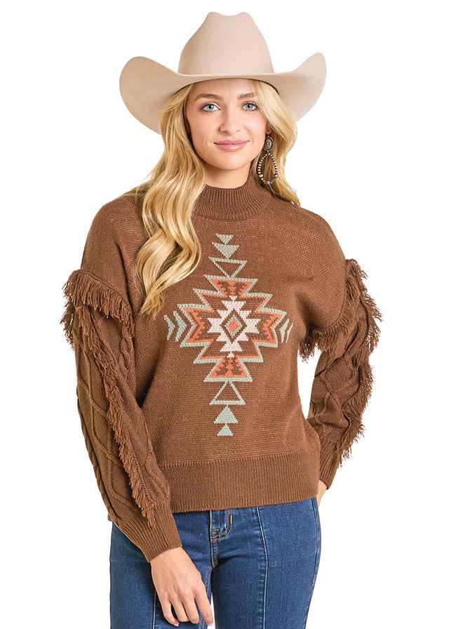Rock & Roll - Women's Brown Aztec Sweater (BW32T06961)