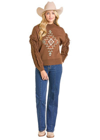 Rock & Roll - Women's Brown Aztec Sweater (BW32T06961)