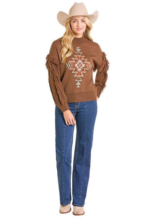 Rock & Roll - Women's Brown Aztec Sweater (BW32T06961)