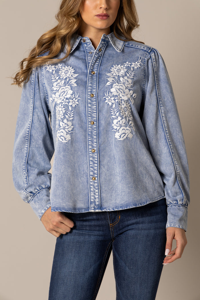 Kimes Ranch Long Sleeved Shirt - Mae (Light Wash Indigo)