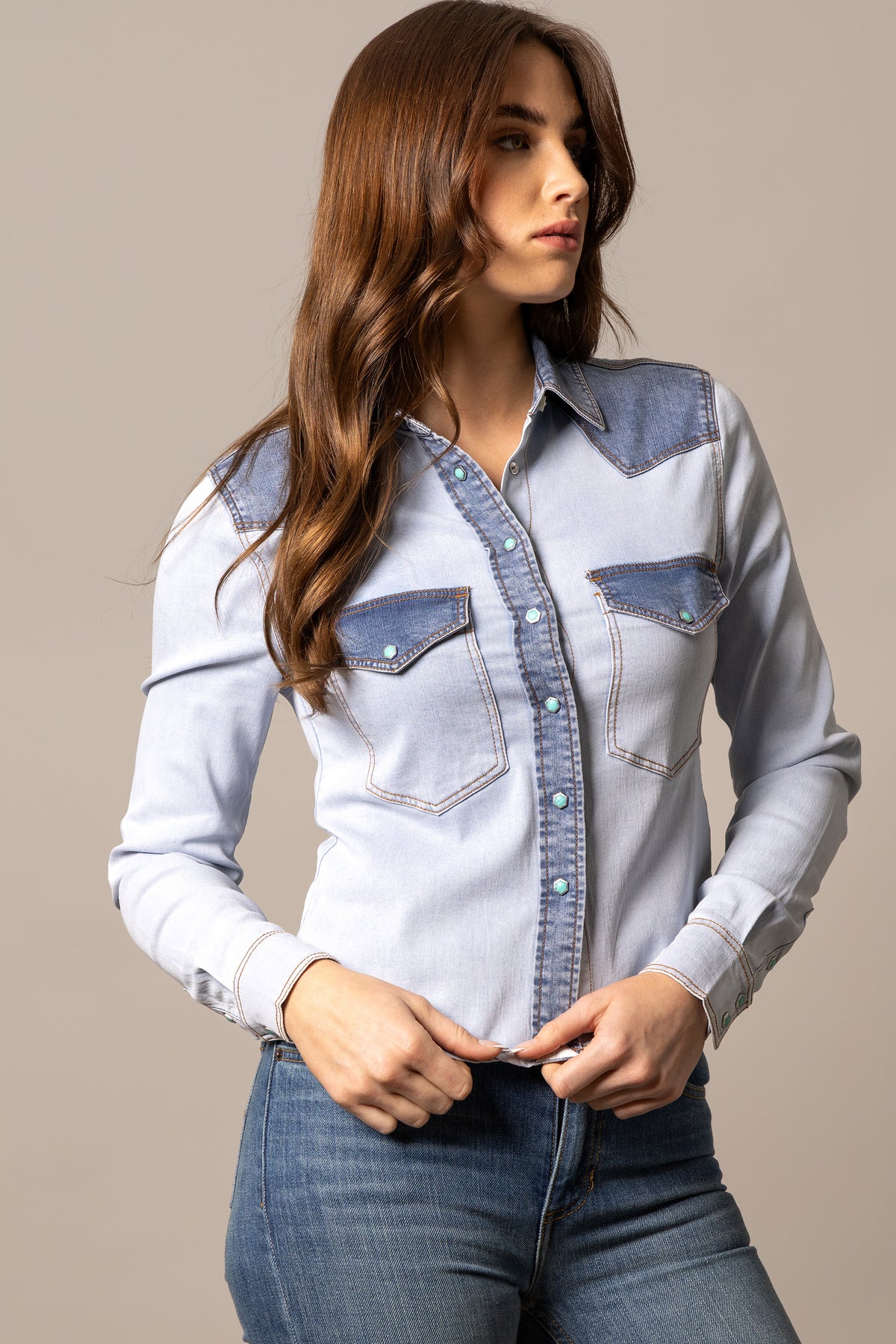 Kimes Ranch Long Sleeved Shirt - Rayna (Light Wash Indigo)