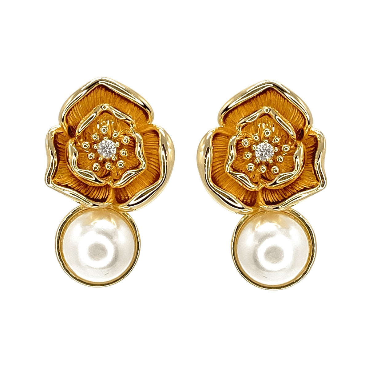 Earrings - Gold Pearl Rose Stud