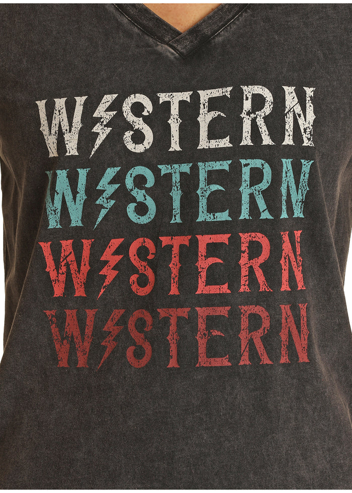 Rock & Roll Western Print Tee - Black