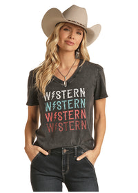 Rock & Roll Western Print Tee - Black