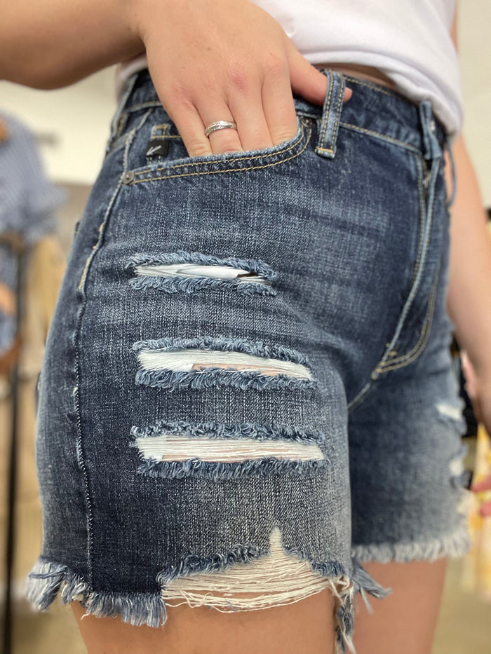 Kan Can - Dark Wash High Rise Girlfriend Shorts (KC8591ND)