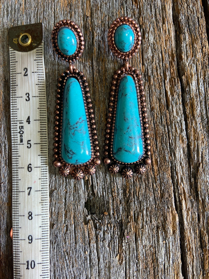 Western Earrings - Burnished Copper and Turquoise Stone Earring