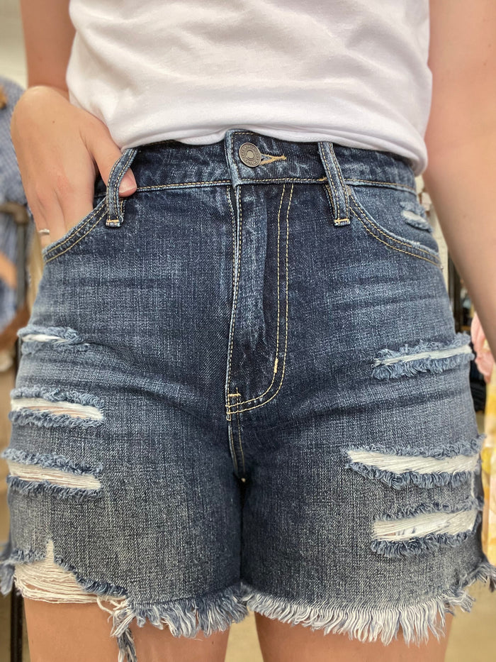 Kan Can - Dark Wash High Rise Girlfriend Shorts (KC8591ND)