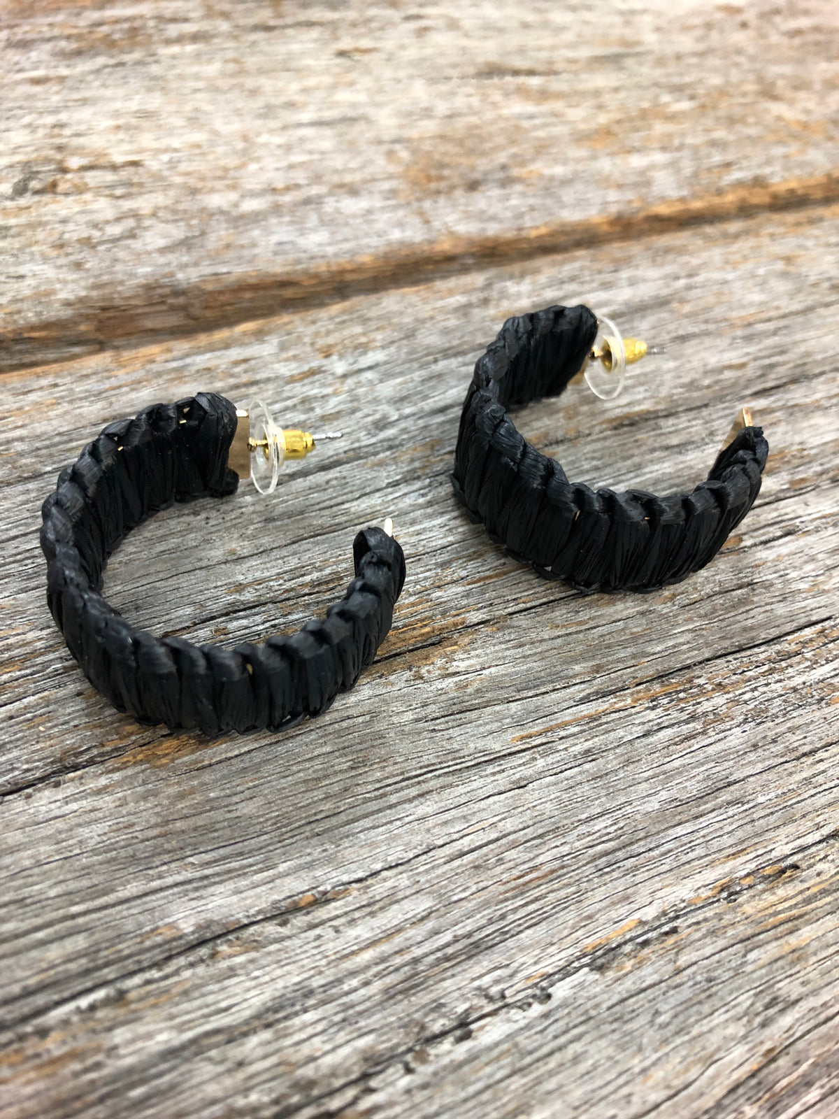 Western Earrings - Straw Hoop Black