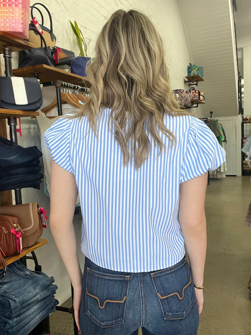 Isadora Top - Blue & White Stripe