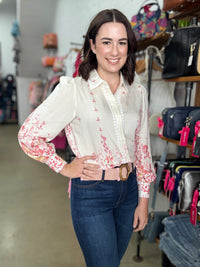 Blair Top - White & Pink Floral