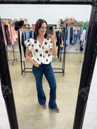 Minnie Top - White and Chocolate Polka Dot